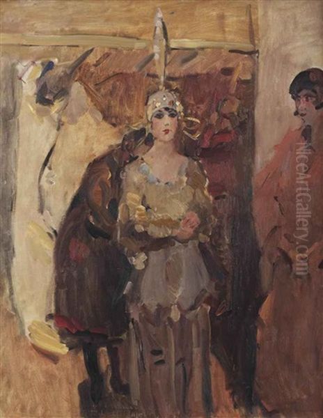 A Revue Girl, Before A Performance At The Scala Theatre, The Hague Oil Painting by Isaac Lazarus Israels