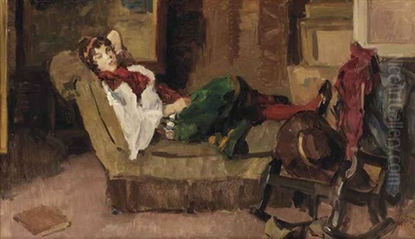 Girl On A Sofa Oil Painting by Isaac Lazarus Israels