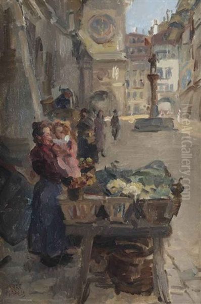 Selling Vegetables At Kramgasse, Bern Oil Painting by Isaac Lazarus Israels