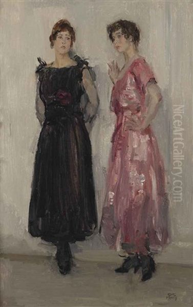 Ippy And Gertie Posing At Fashion House Hirsch, Amsterdam Oil Painting by Isaac Lazarus Israels