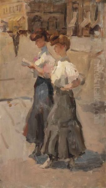 Two Modinettes On The Place Vendome, Paris Oil Painting by Isaac Lazarus Israels