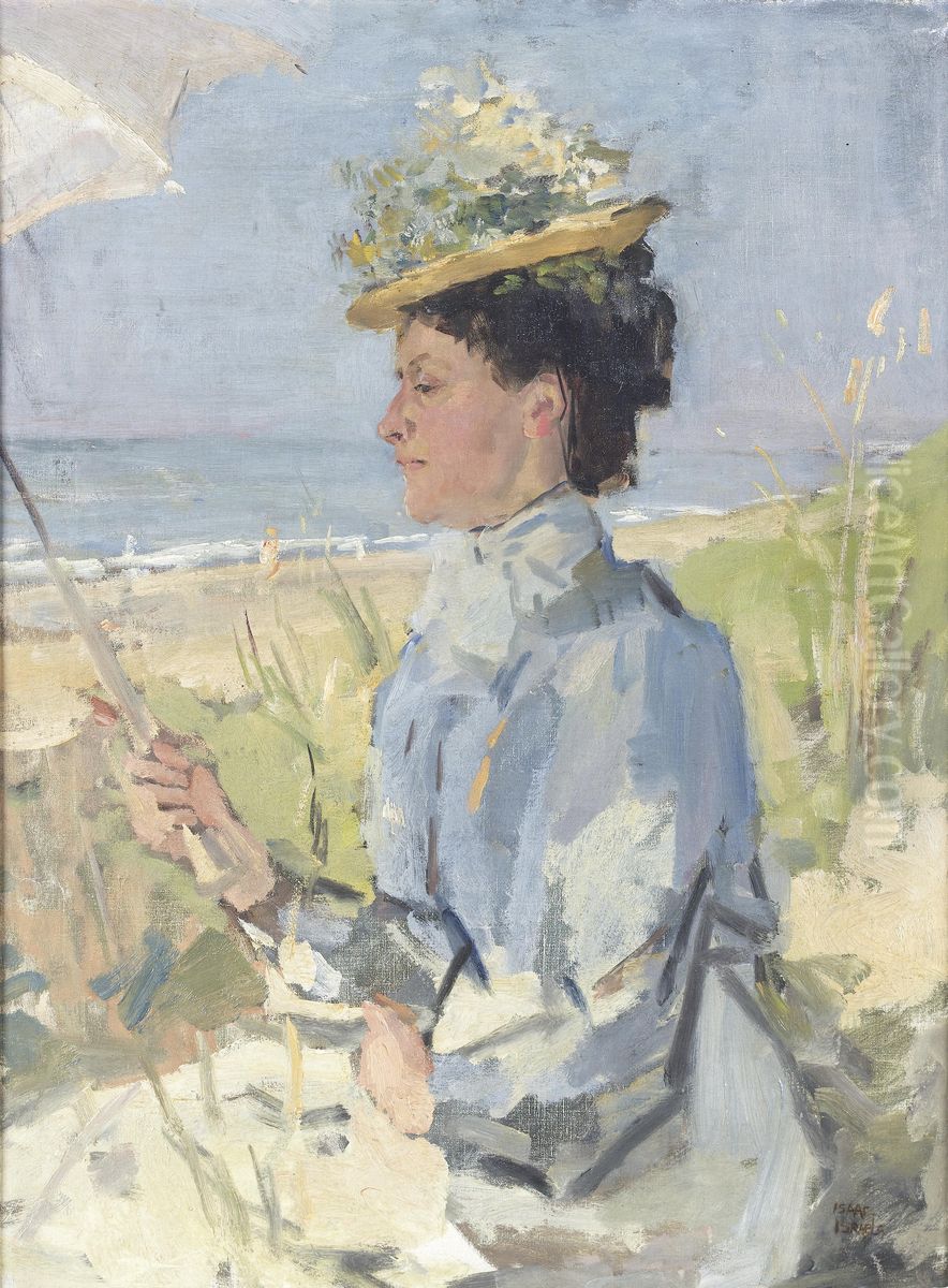 At The Beach - Portrait Of Martha Salomon Oil Painting by Isaac Lazarus Israels