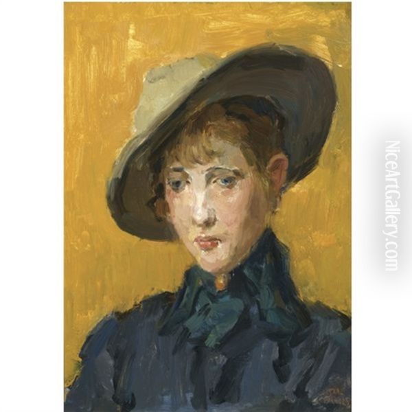 An Elegant Girl In A Hat Oil Painting by Isaac Lazarus Israels