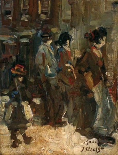 Personnages Devant Une Vitrine Oil Painting by Isaac Lazarus Israels