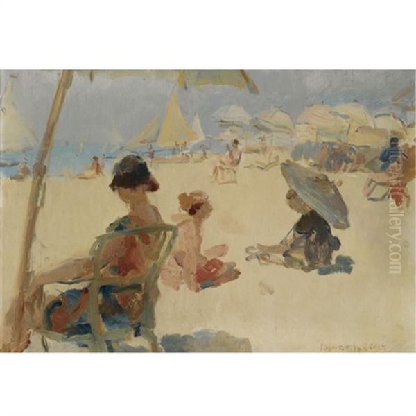 Figures On The Beach Of Ll Lido Di Venezia Oil Painting by Isaac Lazarus Israels