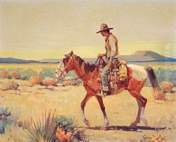 Indian On Horseback Oil Painting by Gray Bartlett