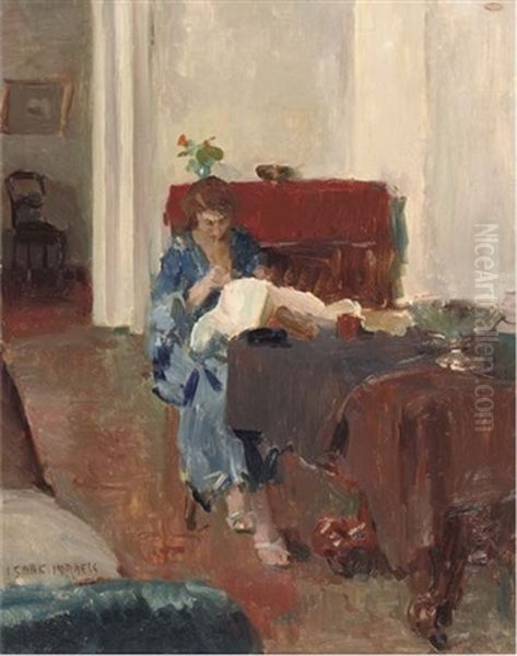 Sofie De Vries Embroidering Oil Painting by Isaac Lazarus Israels