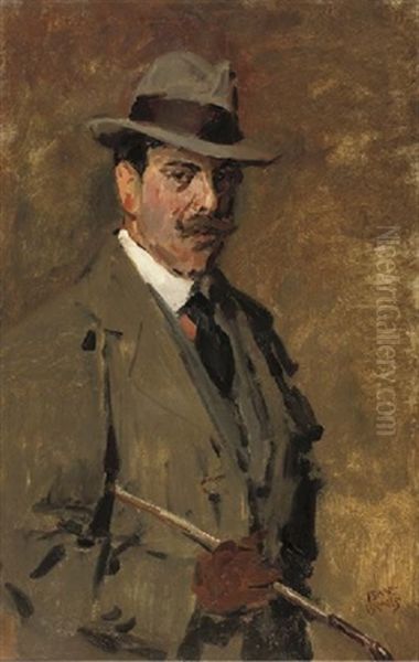 Portrait Of A Gentleman Holding A Riding-crop (max Lieberman?) Oil Painting by Isaac Lazarus Israels