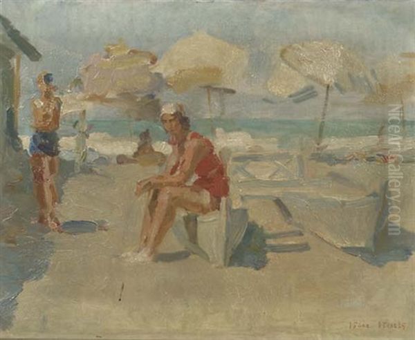 Lidostrand Met Parasols En Bootjes: At The Beach Of The Lido, Venice Oil Painting by Isaac Lazarus Israels