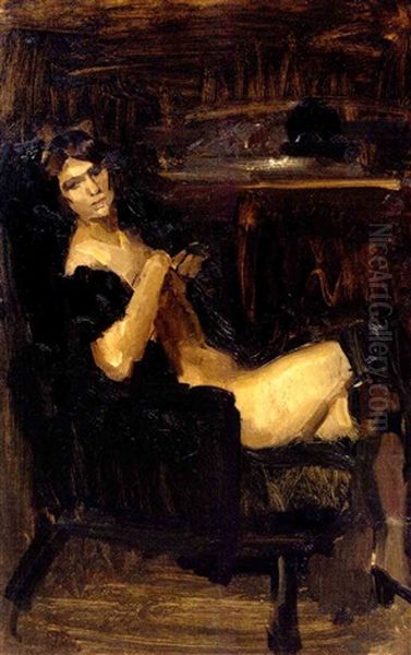 A Seated Lady In Black Oil Painting by Isaac Lazarus Israels