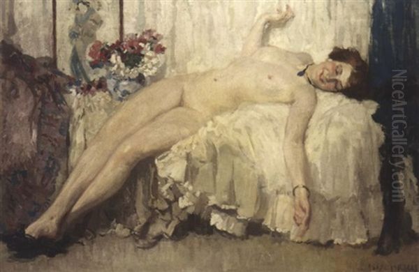 Jeune Femme Etendue Sur Un Sofa Oil Painting by Isaac Lazarus Israels