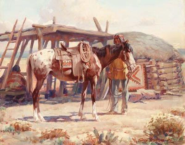 Navajo Hogan Oil Painting by Gray Bartlett