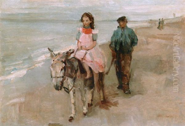 A Donket Ride On Scheveningen Beach Oil Painting by Isaac Lazarus Israels