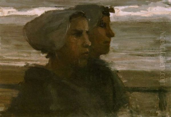 Two Katwijk Fisherwomen Oil Painting by Isaac Lazarus Israels
