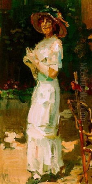 A Portrait Of Sophie De Vries In A Garden Oil Painting by Isaac Lazarus Israels