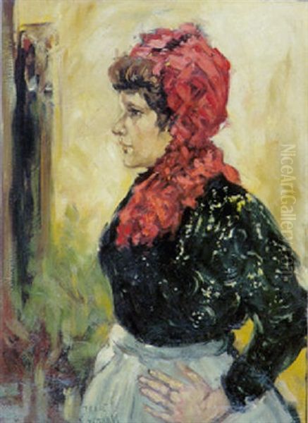 Portrait Of A Lady With A Red Scarf Oil Painting by Isaac Lazarus Israels