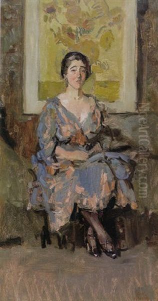 Zittende Dame Met Op De Achtergrond Het Schilderij Sunflowers Door Vincent Van Gogh Oil Painting by Isaac Lazarus Israels