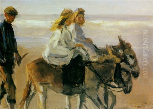 Doney Riding On Scheveningen Beach Oil Painting by Isaac Lazarus Israels