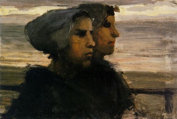 Two Scheveningen Fisherwomen Oil Painting by Isaac Lazarus Israels