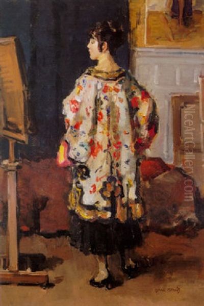 A Lady In A Kimono In Front Of A Mirror Oil Painting by Isaac Lazarus Israels
