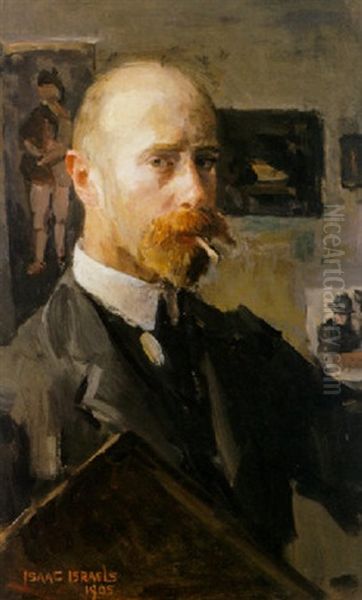 A Self Portrait With Palette Oil Painting by Isaac Lazarus Israels