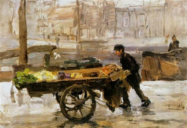 A Vegetable Seller On The Prinsengracht Near The Noordermarkt, Amsterdam Oil Painting by Isaac Lazarus Israels