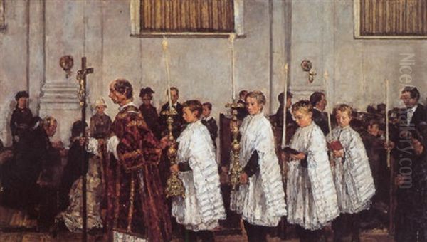 Processie In De Oud-katholieke Kerk Te Den Haag Oil Painting by Isaac Lazarus Israels