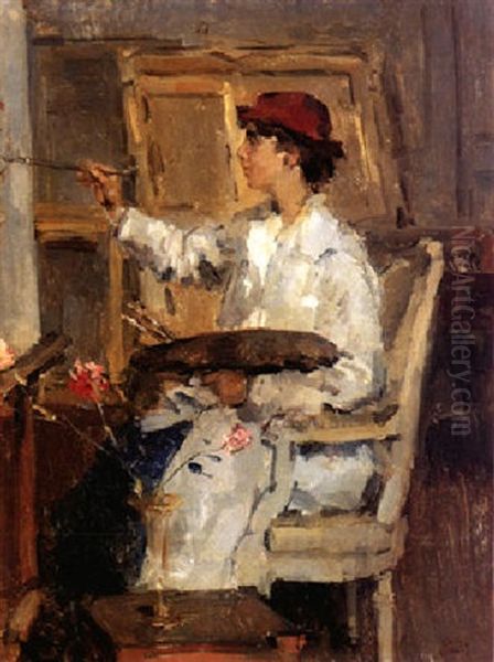 A Portrait Of Paula Van Heukelommouthaan In Her Studio Oil Painting by Isaac Lazarus Israels