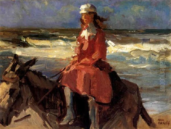 Donkey Riding On The Beach Oil Painting by Isaac Lazarus Israels