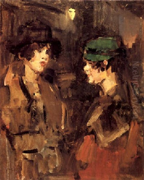 Two Girls Chatting Oil Painting by Isaac Lazarus Israels
