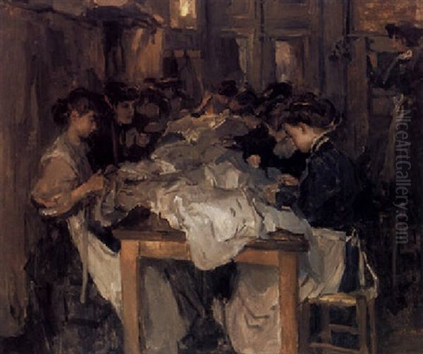 The Paquin Sewing Studio, Paris Oil Painting by Isaac Lazarus Israels