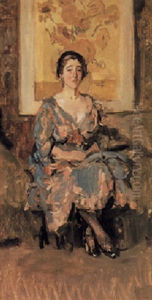A Lady Seated In Front Of Vincent Van Gogh's Sunflowers Oil Painting by Isaac Lazarus Israels
