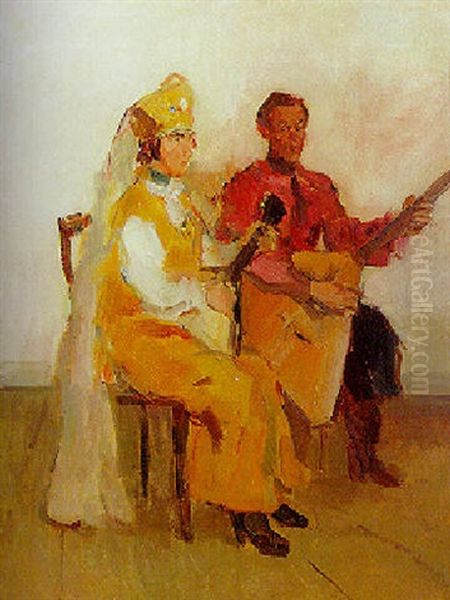 The Balaleika Musicians Oil Painting by Isaac Lazarus Israels