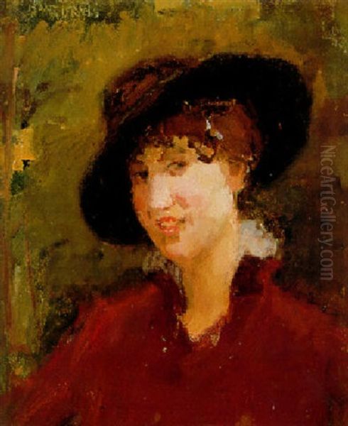 Portret Van Een Jonge Vrouw Met Hoed Oil Painting by Isaac Lazarus Israels