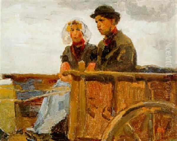 Zeeuws Paar Op De Bok Van Een Boerenkar Oil Painting by Isaac Lazarus Israels