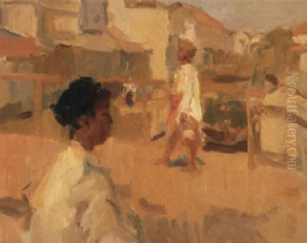 Figures On A Bridge In Batavia Oil Painting by Isaac Lazarus Israels