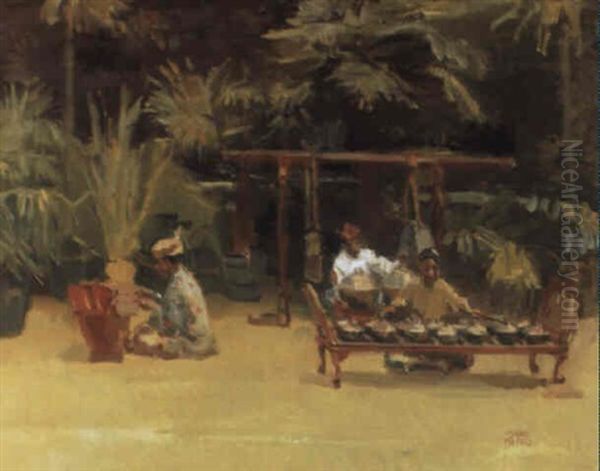 A Gamelan Orchestra Oil Painting by Isaac Lazarus Israels