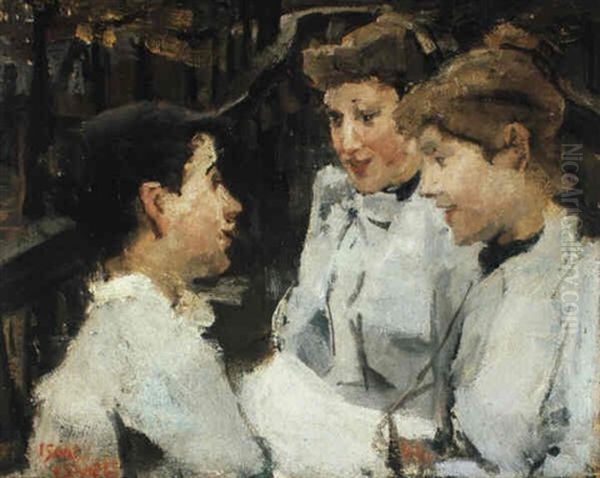 Three 'waspitten' On A Bridge Oil Painting by Isaac Lazarus Israels