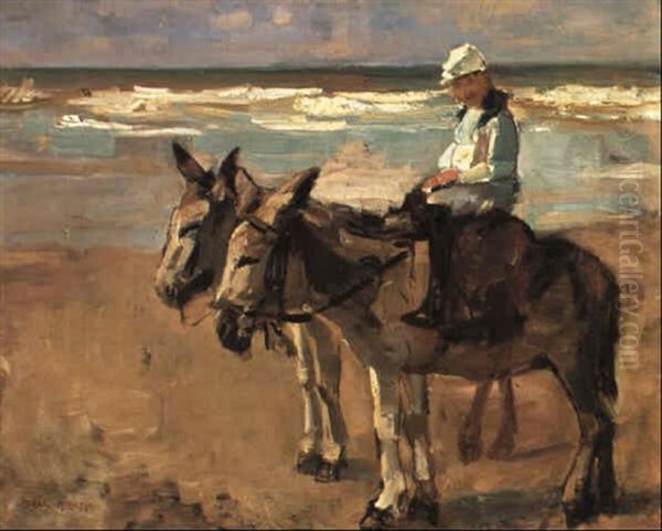 Donkey Riding On The Beach Oil Painting by Isaac Lazarus Israels