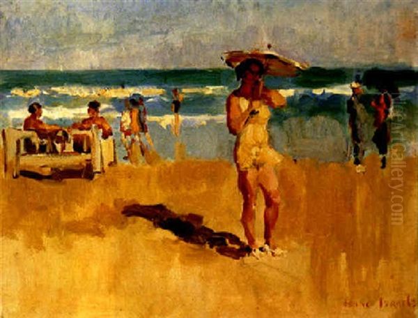 Figures On Viareggio Beach Oil Painting by Isaac Lazarus Israels