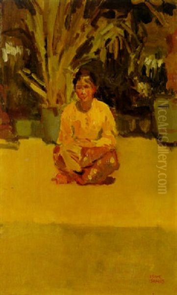 An Indonesian Beauty Sitting In A Garden Oil Painting by Isaac Lazarus Israels