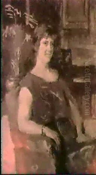 A Portrait Of A Lady Seated In An Interior Oil Painting by Isaac Lazarus Israels