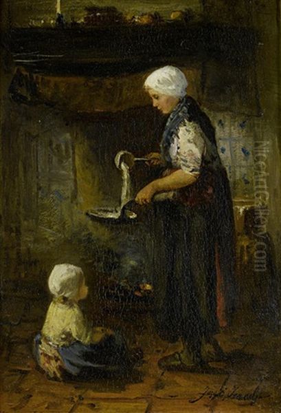 Making Pancakes Oil Painting by Jozef Israels