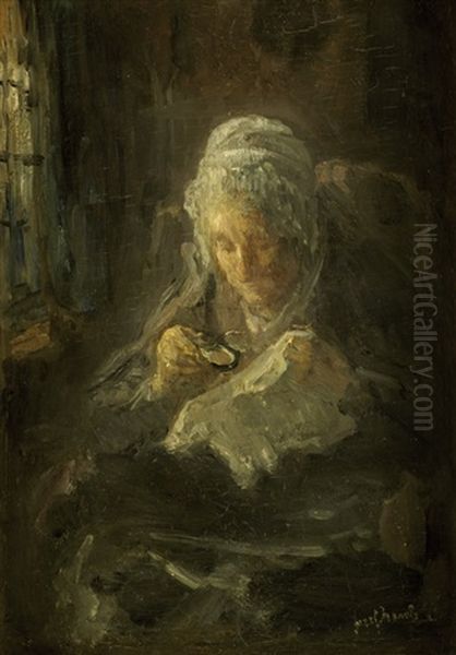 Lesende Alte Am Fenster Oil Painting by Jozef Israels