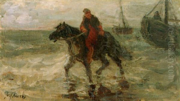 A Fisherman On Horse-back Oil Painting by Jozef Israels