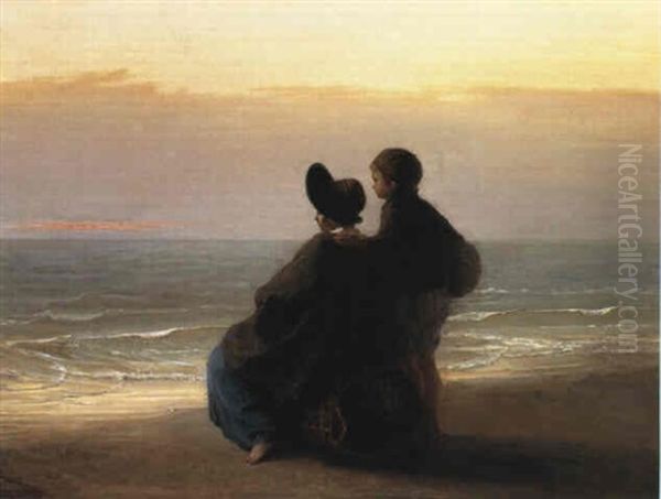 Mother And Child Looking Out To Sea Oil Painting by Jozef Israels