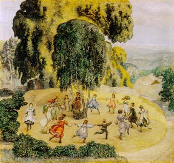 Reigen Unter Der Birke Oil Painting by Karl Itschner