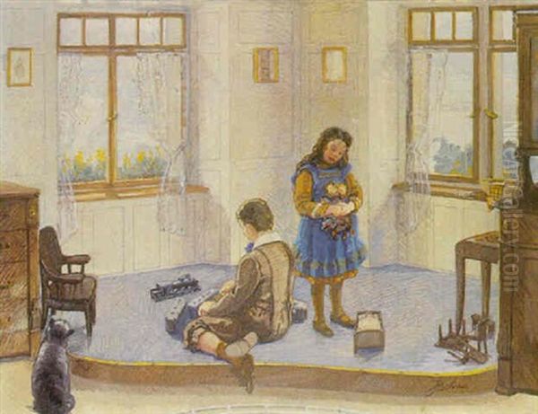 Spielende Kinder Oil Painting by Karl Itschner