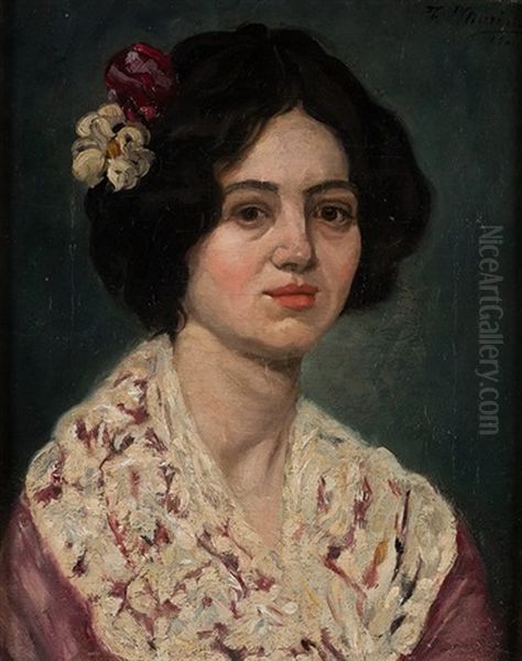 Retrato Femenino, 1900 Oil Painting by Francisco Iturrino Gonzalez