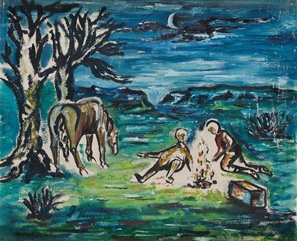 Campamento Nocturno Oil Painting by Francisco Iturrino Gonzalez